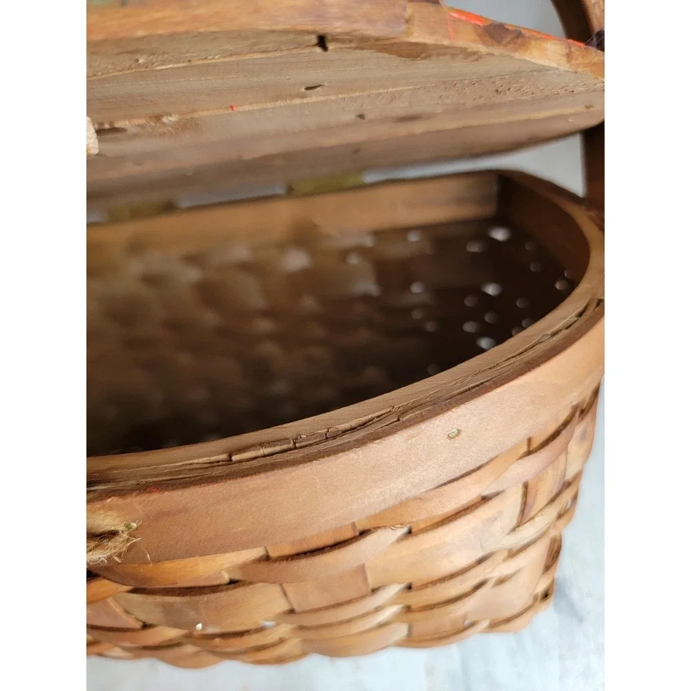 Unique vintage wooden trick or treat Halloween basket candy slot haunted house